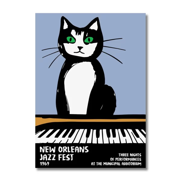 Minimalist Cat Portrait Red Wine Jazz Music Piano Abstract Posters Prints Canvas Print Wall Art Picture Living Room Decor Poster - Image 3