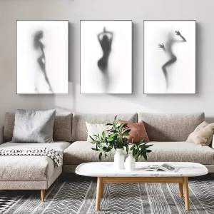 3pcs/set Black and White Canvas Print Posters Shower Hazy Silhouette Canvas Wall Art Paintings Living Room Bedroom Wall Decor