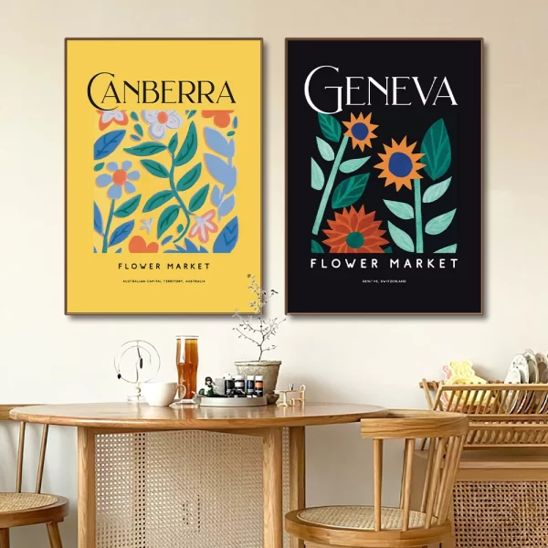 Boho Flower Market Poster Sydney Brussels Barcelona Linz Botanical Pictures Wall Art Painting Canvas Prints Home Decorative - Image 2
