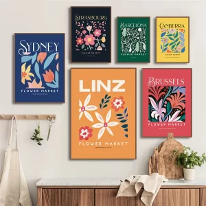 Boho Flower Market Poster Sydney Brussels Barcelona Linz Botanical Pictures Wall Art Painting Canvas Prints Home Decorative