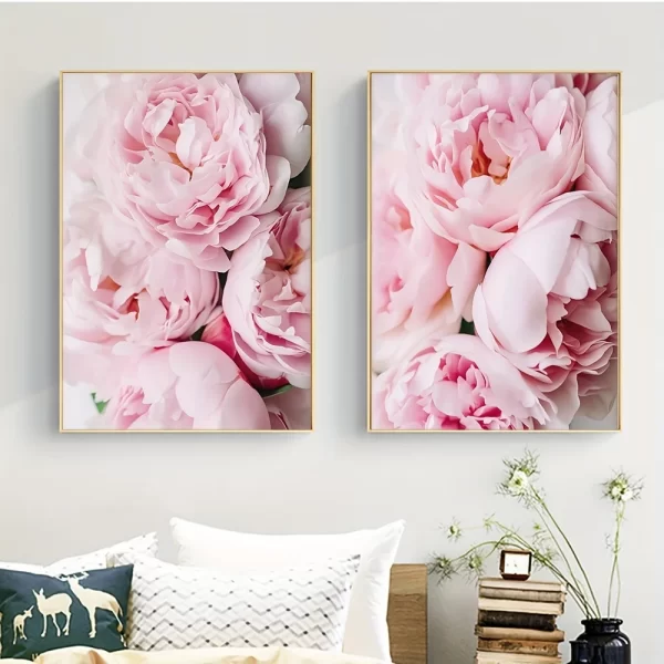 3PCS Frameless Pink Flowers Canvas Painting Modern Floral Posters Prints Nordic Wall Art Pictures for Living Room Kitchen Home - Image 3