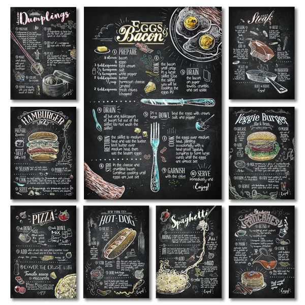 Vintage Burger Hot Dog Kitchen Internet Cafe Cafe Western Canvas Painting Poster Prints Wall Art Pictures for Kitchen Restaurant