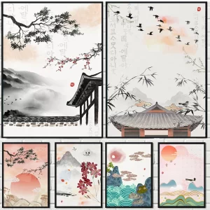 Watercolor Landscape Canvas Print Painting Culture Architecture Nature Landscape Poster Wall Art Pictures Living Room Home Decor