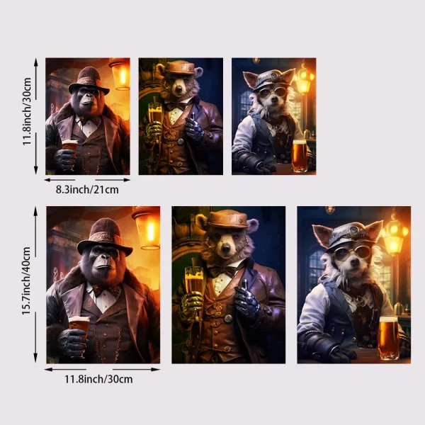 Animal Suit Gentleman Drinking Poster Gorilla Lion Rabbit Beer Pictures Funny Bar Wall Art Canvas Painting Home Decorative - Image 3