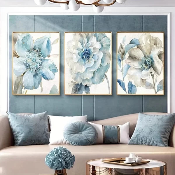 3PCS Frameless Abstract Blue Floral Canvas Painting Nordic Flower Poster and Prints Wall Art Pictures for Living Room Home Decor - Image 5