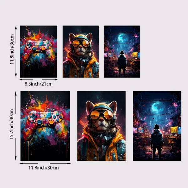 1PC Colorful Neon Poster Sunglasses Cat Canvas Painting Gamepad Headphones Gaming Room Decor Wall Art Pictures for Boy's Room - Image 6