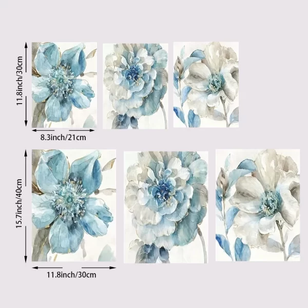 3PCS Frameless Abstract Blue Floral Canvas Painting Nordic Flower Poster and Prints Wall Art Pictures for Living Room Home Decor - Image 3