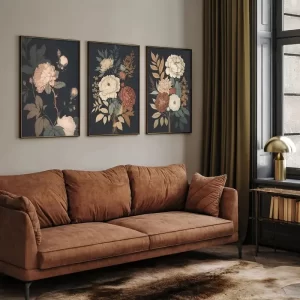 3pcs Canvas Poster Retro Art Vintage Dark Flower Canvas Paintings Wall Art Ideal Gift Bedroom Living Room Corridor Decoration