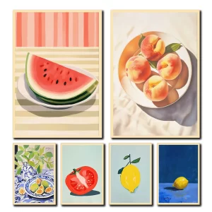 Minimalist Modern Abstract Fruit Wall Art Print Orange Peaches Strawberry Watermelon Tomato Lemon Fig Canvas Poster Home Decor