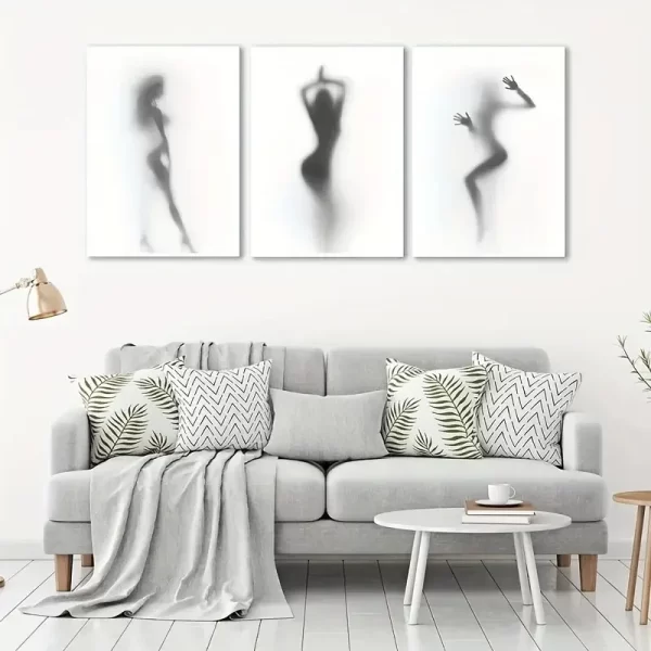 3pcs/set Black and White Canvas Print Posters Shower Hazy Silhouette Canvas Wall Art Paintings Living Room Bedroom Wall Decor - Image 2