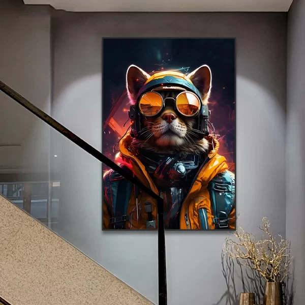 1PC Colorful Neon Poster Sunglasses Cat Canvas Painting Gamepad Headphones Gaming Room Decor Wall Art Pictures for Boy's Room - Image 3