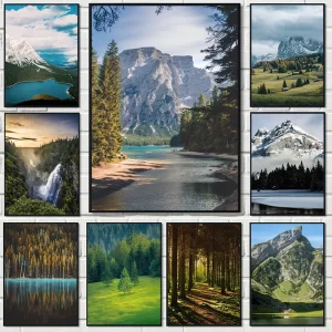 Beautiful Landscape Posters Dark Green Forest Foggy Mountain Landscape Nature Scenery Poster Canvas Painting Living Room Decor