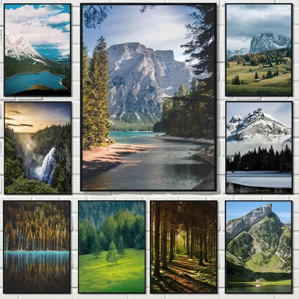 Beautiful Landscape Posters Dark Green Forest Foggy Mountain Landscape Nature Scenery Poster Canvas Painting Living Room Decor