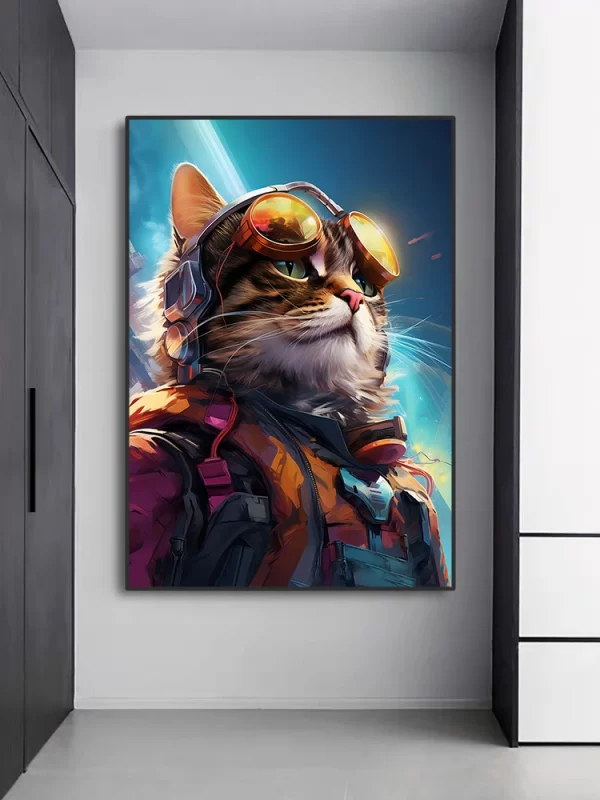 1PC Colorful Neon Poster Sunglasses Cat Canvas Painting Gamepad Headphones Gaming Room Decor Wall Art Pictures for Boy's Room - Image 4