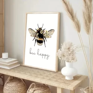 Inspirational Floral Bee Canvas Poster Art Print Painting Modern Decorative Minimalist Living Room Bedroom Office Decor Poster